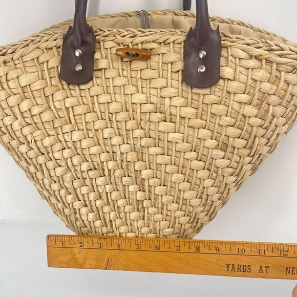 Womens Shoulder Bag Straw Fabric Lining Inner Pocket Beige rattan boho cottageco - Picture 5 of 15
